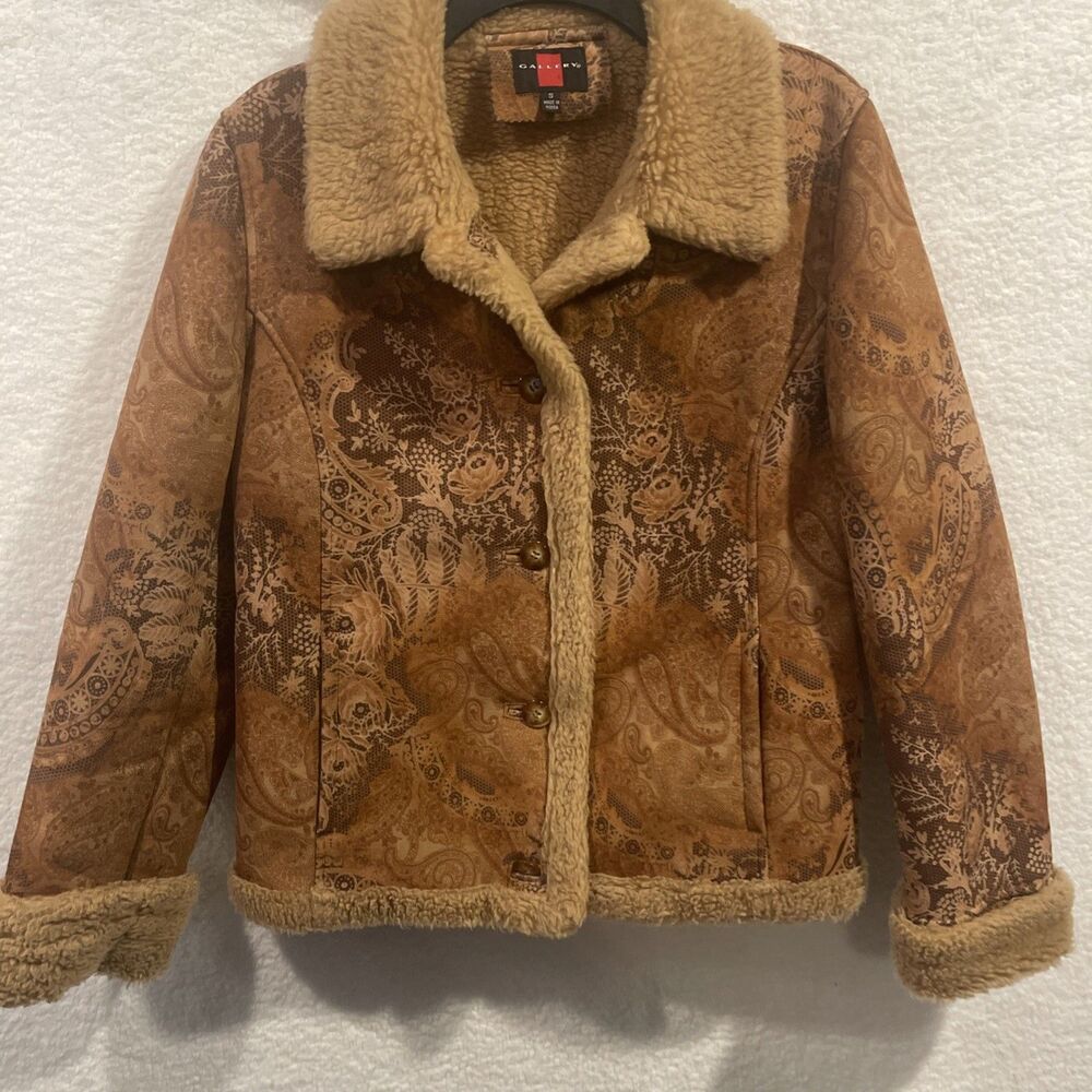 Vintage Gallery Long Sleeve Faux Fur Lined Jacket Hippie Boho Paisley Floral S